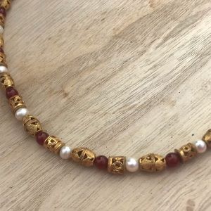 Beautiful Gold and Burgundy Beaded Necklace